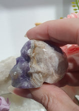 Load image into Gallery viewer, Skull Amethyst Agate Crystal Carving Stone.

INSPIRES INTUITION AND WELL BEING

Beautiful polished Amethyst Agate Skull Crystal Carving Stone. 
