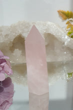 Load image into Gallery viewer, Rose Quartz Crystal Tower Point Stone

INSPIRES UNCONDITIONAL LOVE

Lovely Rose Quartz crystal point tower. 
