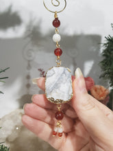 Load image into Gallery viewer, FIRE AND ICE - PASSION | POWER - Druzy Quartz Gold Wired Stone Crystal Energy Enhancer© / Hanger / Sun Catcher 180mm 1
