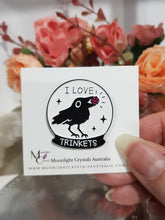 Load image into Gallery viewer, I LOVE TRINKETS crow raven pin lapel badge brooch Acrylic Jewellery 30mm FUNNY CUTE
