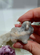 Load image into Gallery viewer, Lovely Highland Cow Zebra Agate Crystal Carving. Inspires Clarity and Communication. Lovely Gift Idea

