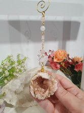 Load image into Gallery viewer, Grace and Connection - Pink Amethyst geode Crystal Energy enhancer suncatcher hanger. Inspires divine connection
