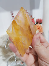 Load image into Gallery viewer, Diamond Golden Healer Crystal Carving on Silver Stand 170mm 3 STUNNING!
