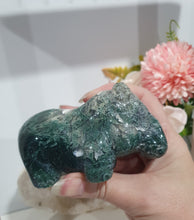Load image into Gallery viewer, Hippopotamus Hippo Moss Agate Crystal Carving Stone

INSPIRES GROUNDING AND CONNECTION TO EARTH

Beautiful Moss Agate Hippo Crystal Carving Stone.  Amazing Piece!.     
