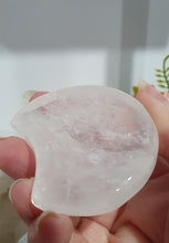 Load image into Gallery viewer, Quartz Moon Bowl Crystal Carving Stone  

Inspires Magick, Purity &amp; Spirituality

Stunning Quartz Crystal Moon Bowl Carving.  Love little quartz bowl. 

*Ring not included
