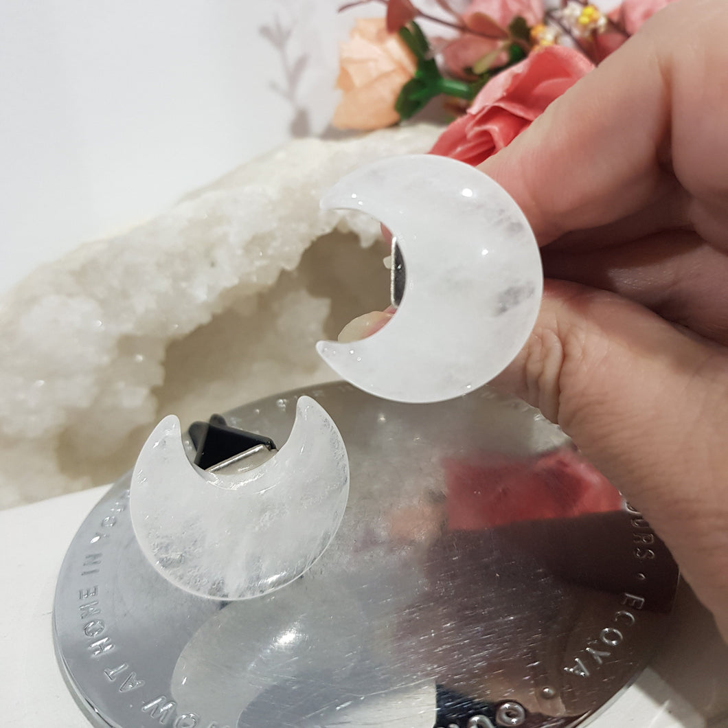 MOON Car Clip QUARTZ Crystal Carving Stone 30mm