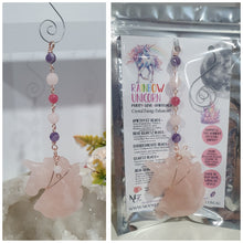 Load image into Gallery viewer, HEART OF A UNICORN" Aura Howlite Heart Stone Rose Gold Crystal Energy Enhancer© Hanger Ornament Suncatcher

Gorgeous Rose Quartz Unicorn Crystal Carving beaded with Amethyst, Rose Quartz, Rhodochrosite and Quartz. Wire wrapped in Rose Gold

