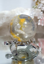 Load image into Gallery viewer, Bumblebee Jasper Sphere Crystal Carving Stone on Silver Turtle Stand 

Inspires New Opportunities and Possibilities

Stunning Bumblebee Jasper Crystal Sphere Carving Stone on silver turtle stand. 

A gorgeous little sphere
