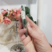 Load image into Gallery viewer, Moss-Agate-Crystal-Carving-Stone-on-Stand-Moonlight-Crystals-Australia-Crystal-Carvings
