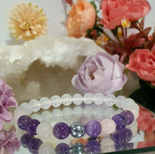 Load image into Gallery viewer, Beautiful POWERHEALER Crystal Beaded Bracelet. Amethyst, Rose Quartz, Quartz &amp; Hematite. 8mm
