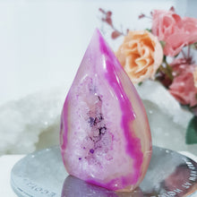 Load image into Gallery viewer, pink-agate-crystal-flame-stone-dyed-tower-lovely
