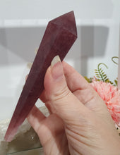 Load image into Gallery viewer, Strawberry Quartz Scepter Crystal Carving on Gold Stand

 INSPIRES LOVE AND HAPPINESS

Lovely Strawberry Quartz Scepter Crystal Carving on gold stand.  

