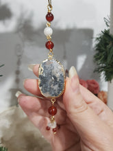 Load image into Gallery viewer, "FIRE AND ICE" Druzy Quartz Gold Wired Stone Crystal Energy Enhancer© / Hanger / Suncatcher 180mm | Inspires Passion &amp; Power 2
