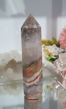 Load image into Gallery viewer, SECONDS STOCK - Amethyst Agate Crystal Point Tower Stone

THIS POINT IS A TAD WOBBLY

INSPIRES INTUITION AND WELLBEING

Amethyst Agate Tower Crystal Stone. is a little wobbly.  



