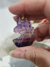 Load image into Gallery viewer, CLARITY / CONCENTRATION / DECISION MAKING - Fluorite Crystal Unicorn Gold Wired Energy Enhancer / Hanger / Sun Catcher 175mm EE39  UNICORN FACE A LITTLE SCUFFED

