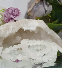 Load image into Gallery viewer, Beautiful Selenite Crystal Bracelet 8mm Stone Gemstone Beaded Bracelet inspires angelic light and cleansing
