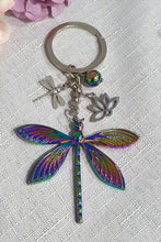 Load image into Gallery viewer, "THE FLIGHT OF THE DRAGONFLY "Metal Dragonfly Keyring Key chain with Rainbow Hematite Beads Stone Silver Crystal Key Ring.

INSPIRES TRANSFORMATION AND GROWTH

Carry a little Freedom wherever life takes you!

Perfect Kris Kringle or christmas stocking filler gift 

 
