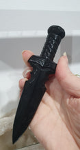 Load image into Gallery viewer, Beautiful polished Black Obsidian Athame (Dagger) Crystal Carving Stone.  

An Athame is a ceremonial knife used in spiritual rituals to direct energy, cast circles, and represent the element of fire or air, but it is typically not used for physical cutting.
