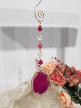 Load image into Gallery viewer, Mirror-of-Courage-Pink-Agate-Geode-Slice-Stone-Crystal-Energy-Enhancer-Hanger-Suncatcher-Ornament-Moonlight-Crystals-Australia-Crystal-Suncatchers-Crystal-Hangers-Crysal-Ornaments-Christmas-Ornaments
