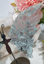 Load image into Gallery viewer, Moss Agate Butterfly Wings Crystal Carving Stone on Stand.

INSPRIES GROUNDING AND CONNECTION TO EARTH

Beautiful Moss Agate Stone Butterfly Wings Crystal Carving Stone on stand. Such lovely patterns.     
