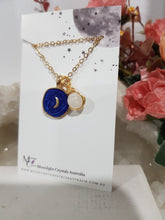 Load image into Gallery viewer, Midnight-Moon-Enamel-Pendant-with-Crystal-Moonstone-Bead-Gold-Necklace- Moonlight-Crystals-Australia
