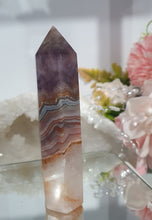 Load image into Gallery viewer, SECONDS STOCK - Amethyst Agate Crystal Point Tower Stone

THIS POINT IS A TAD WOBBLY

INSPIRES INTUITION AND WELLBEING

Amethyst Agate Tower Crystal Stone. is a little wobbly.  



