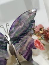 Load image into Gallery viewer, Butterfly Wings on Stand Fluorite Crystal carving gemstone stone 130mm 8 GORGEOUS EARTH INCLUSIONS
