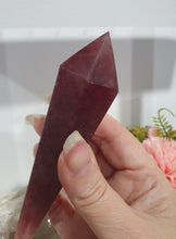 Load image into Gallery viewer, Strawberry Quartz Scepter Crystal Carving on Gold Stand

 INSPIRES LOVE AND HAPPINESS

Lovely Strawberry Quartz Scepter Crystal Carving on gold stand.  
