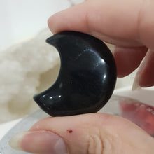Load image into Gallery viewer, Moon Crescent Black Obsidian Crystal Carving 30mm 5 GOLDEN SHEEN
