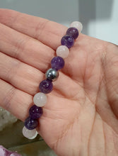 Load image into Gallery viewer, Beautiful POWERHEALER Crystal Beaded Bracelet. Amethyst, Rose Quartz, Quartz &amp; Hematite. 8mm
