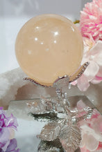Load image into Gallery viewer, Honey Calcite Sphere Crystal Carving Stone on Silver Stem stand

INSPIRES SELF WORTH AND CONFIDENCE

lovely Honey Calcite sphere on silver stem stand
