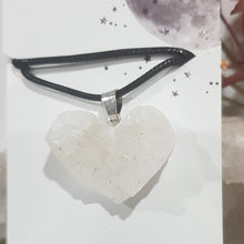 Load image into Gallery viewer, Heart Quartz Crystal Cluster Pendant Stone silver with black cord necklace P58
