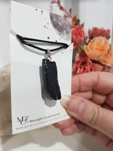 Load image into Gallery viewer, Black Tourmaline Raw Crystal Pendant Stone silver with black cord chain P52
