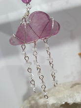 Load image into Gallery viewer, Lovely "EVERY CLOUD HAS A SILVER LINING" Fluorite Cloud silver wired Crystal Energy Enhancer© Hanger Ornament Suncatcher.

From Darkness comes Light. 

TRANSFORMATION / INTUITION / SPIRITUALITY

Beautiful Fluorite Cloud Crystal Carving beaded with Fluorite &amp; Quartz.  wired in Silver
