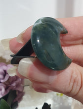 Load image into Gallery viewer, Moon Car Clip Moss Agate Stone Crystal Carving Stone

Inspires Transformation and Grounding

Moon Crystal Car Clip.  Decorative Clip for Car Vent. 
