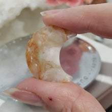 Load image into Gallery viewer, Moon Flower Agate Crystal Carving Stone 30mm 3 ROUGH EDGE ON TOP
