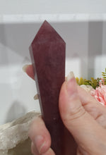 Load image into Gallery viewer, Strawberry Quartz Scepter Crystal Carving on Gold Stand

 INSPIRES LOVE AND HAPPINESS

Lovely Strawberry Quartz Scepter Crystal Carving on gold stand.  
