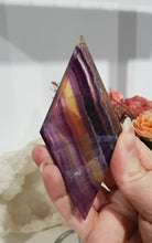 Load image into Gallery viewer, Diamond Rainbow Fluorite Crystal Carving on Silver Stand 170mm 7 GORGEOUS
