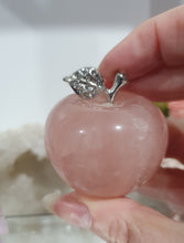Load image into Gallery viewer, Apple Rose Quartz Crystal Carving Stone

INSPIRES UNCONDITIONAL LOVE AND HARMONY

Gorgeous cute Apple Rose Quartz Crystal Carving with silver diamente leaf and stem. 
