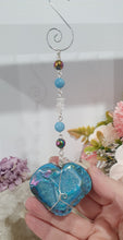 Load image into Gallery viewer, "HEART OF THE OCEAN" Titanium Aura Sphalerite Heart Crystal Carving Stone Silver Crystal Energy Enhancer© / Hanger / Ornament / Suncatcher 200mm | Inspires Psychic Flow, Love &amp; Intuition
