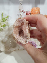 Load image into Gallery viewer, "GRACE &amp; CONNECTION" Pink Amethyst Geode Stone Silver Wired Crystal Energy Enhancer© Hanger Ornament Suncatcher 200mm | Divine Connection, Spirituality &amp; Love
