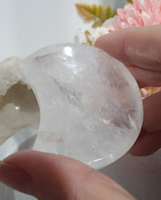 Load image into Gallery viewer, Quartz Moon Bowl Crystal Carving Stone  

Inspires Magick, Purity &amp; Spirituality

Stunning Quartz Crystal Moon Bowl Carving.  Love little quartz bowl. 

*Ring not included
