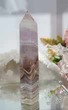 Load image into Gallery viewer, SECONDS STOCK - Amethyst Agate Crystal Point Tower Stone

THIS POINT IS A TAD WOBBLY

INSPIRES INTUITION AND WELLBEING

Amethyst Agate Tower Crystal Stone. is a little wobbly.  


