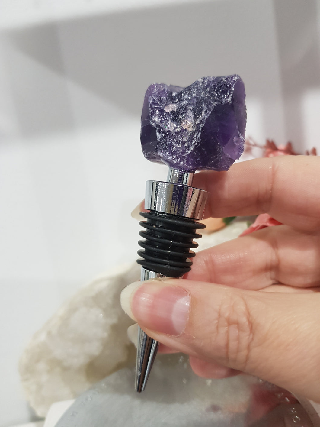 Amethyst Bottle Stopper Raw Crystal Stone 90mm 2 STONE A LITTLE SCUFFED
