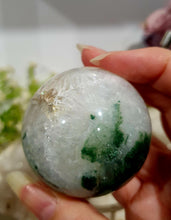 Load image into Gallery viewer, Moss Agate Sphere Crystal Carving on Planet Stand 55mm | Promotes Grounding &amp; Connection to Earth
