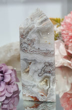 Load image into Gallery viewer, Mexican Agate Crystal Tower Point Stone 90mm

INSPIRES SELF CONFIDENCE AND JOY

Stunning Mexican Agate Crystal Point Tower. Gorgeous Druzy
