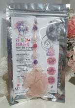 Load image into Gallery viewer, HEART OF A UNICORN" Aura Howlite Heart Stone Rose Gold Crystal Energy Enhancer© Hanger Ornament Suncatcher

Gorgeous Rose Quartz Unicorn Crystal Carving beaded with Amethyst, Rose Quartz, Rhodochrosite and Quartz. Wire wrapped in Rose Gold

