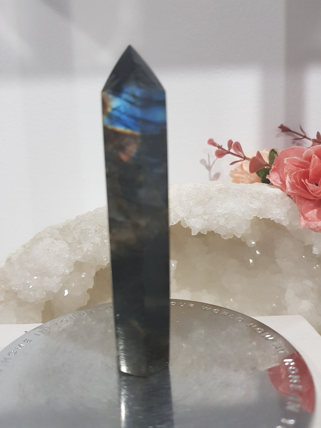 Labradorite Crystal Point Tower Stone 87mm 8 SMALL FLASH & LEAN
