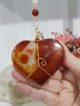 Load image into Gallery viewer, HEART OF SEDUCTION - SENSUALITY | LOVE | SPIRITUALITY - Carnelian Heart Gold Wired Stone Crystal Energy Enhancer© / Hanger / Sun Catcher 200mm
