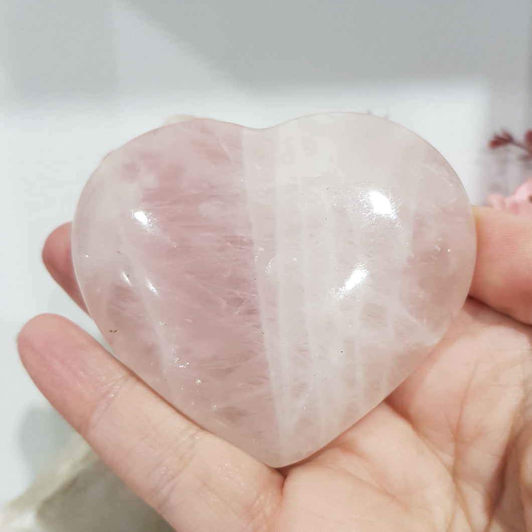 Heart Rose Quartz Crystal Carving Stand 70mm 11  LOVELY SHINE / UNEVEN COLOUR
